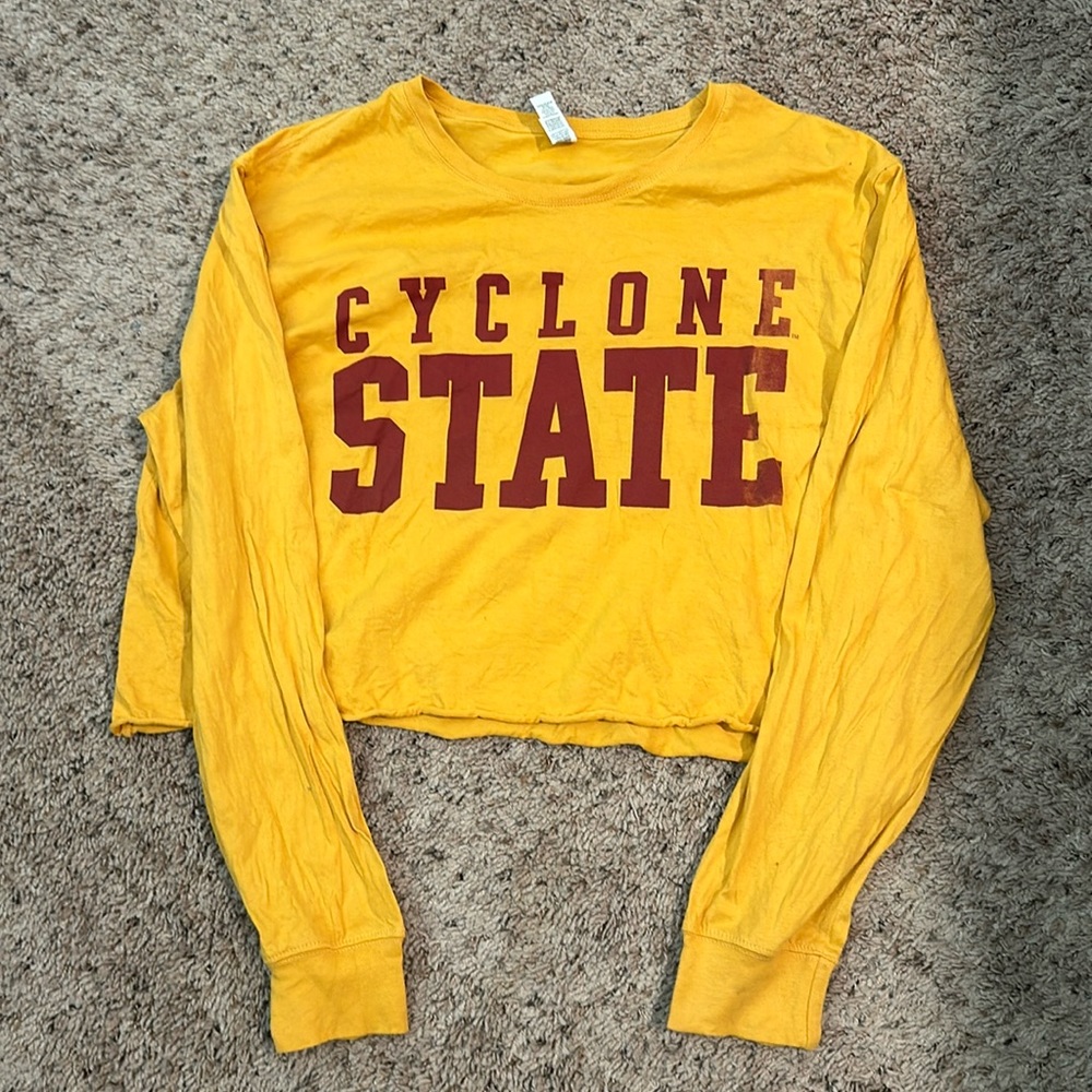Iowa State University “Cyclones State” cropped long sleeve shirt. XL
